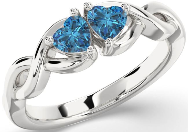Blue Diamond Silver Infinity Two Heart Ring
