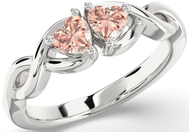 Morganite Silver Infinity Two Heart Ring