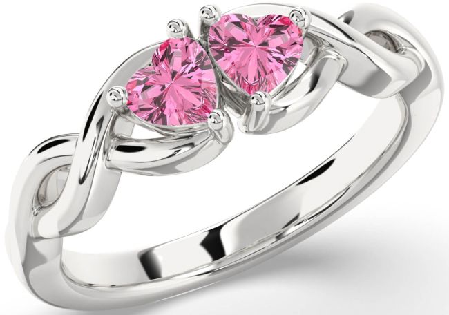 Pink Sapphire Silver Infinity Two Heart Ring