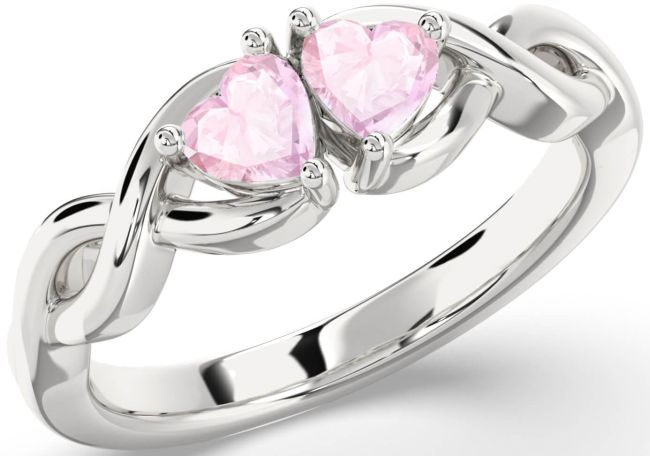 Rose Quartz Silver Infinity Two Heart Ring