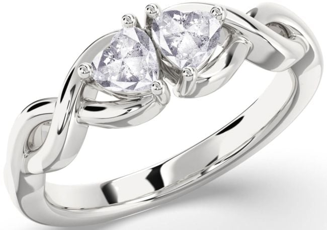 Salt & Pepper Diamond Silver Infinity Two Heart Ring