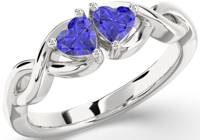 Tanzanite Silver Infinity Two Heart Ring