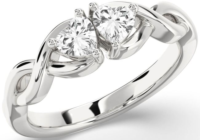 White Sapphire Silver Infinity Two Heart Ring