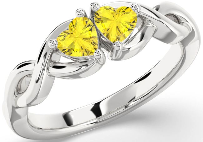 Yellow Sapphire Silver Infinity Two Heart Ring