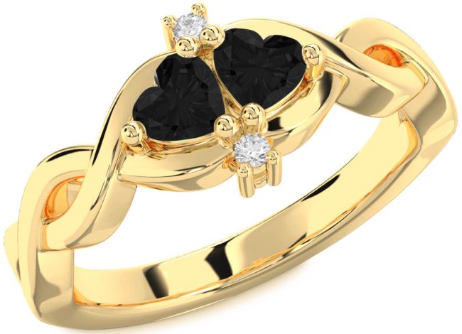 Black Diamond Gold Silver Infinity Two Heart Ring