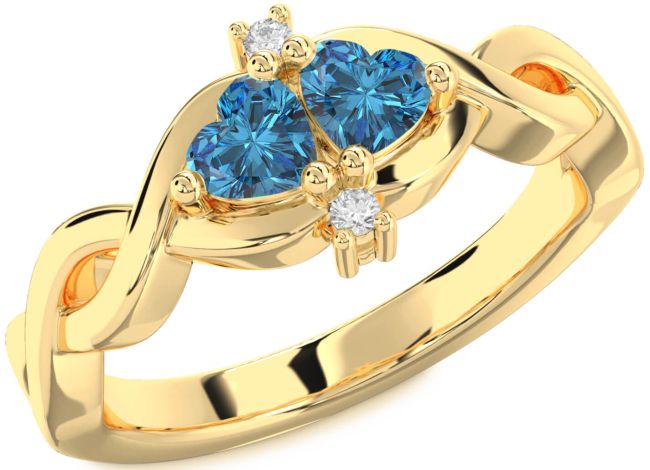 Blue Diamond Gold Silver Infinity Two Heart Ring