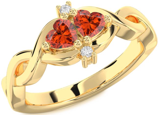 Diamond Fire Opal Gold Infinity Two Heart Ring