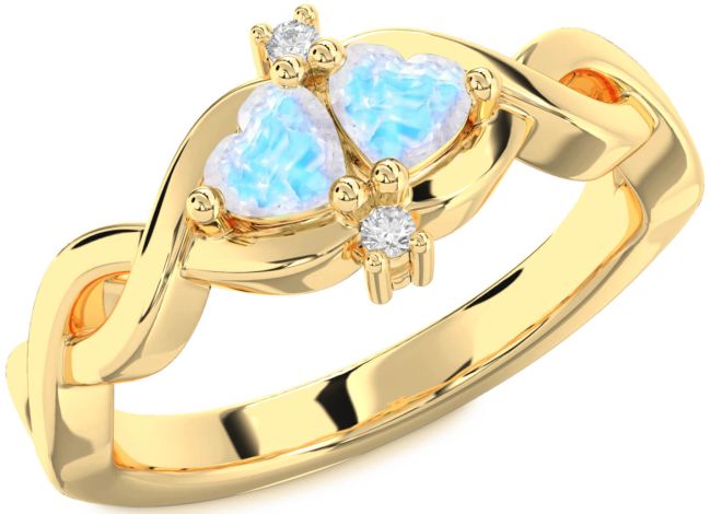 Diamond Moonstone Gold Silver Infinity Two Heart Ring