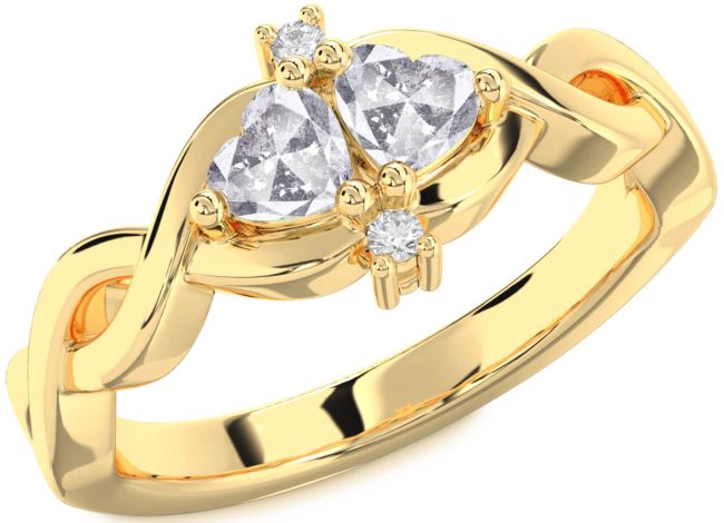 Salt & Pepper Diamond Gold Infinity Two Heart Ring