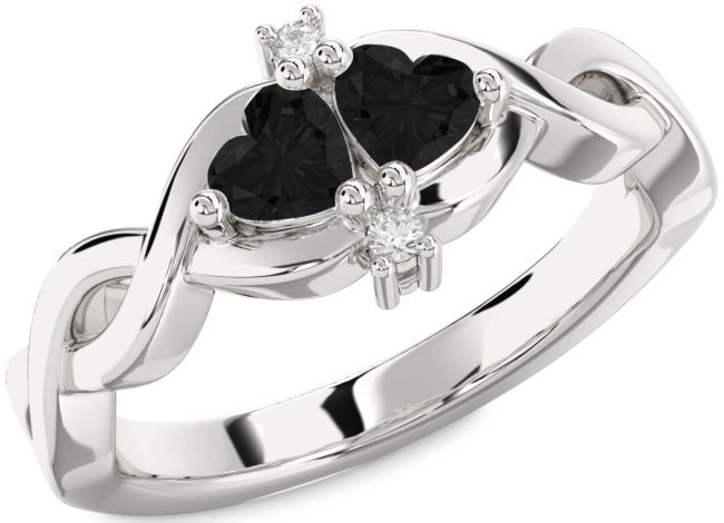 Black Diamond Silver Infinity Two Heart Ring