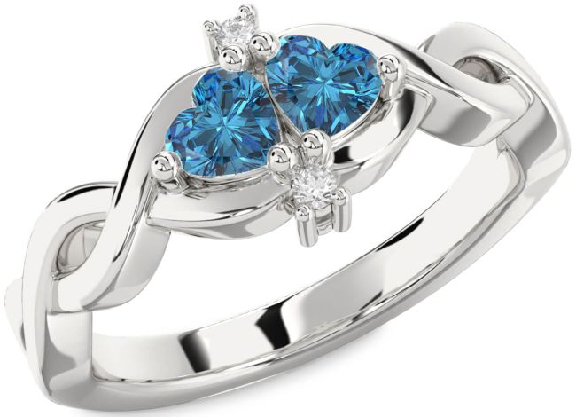 Blue Diamond Silver Infinity Two Heart Ring