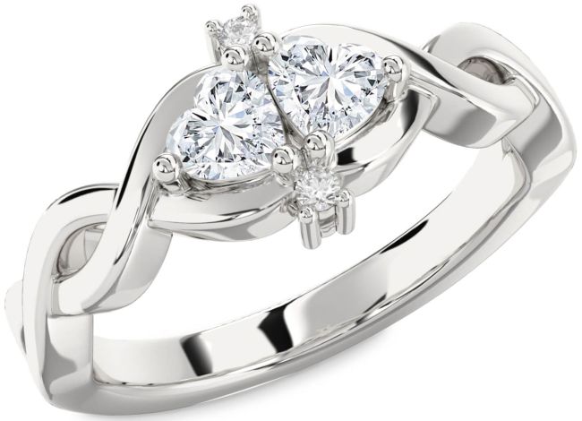 Diamond Silver Infinity Two Heart Ring