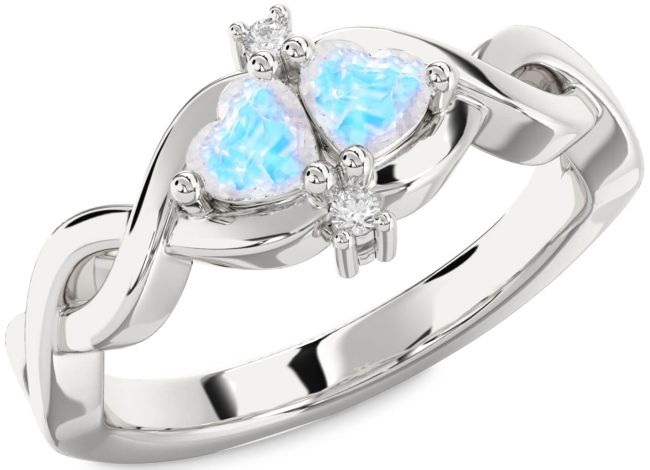 Diamond Moonstone Silver Infinity Two Heart Ring