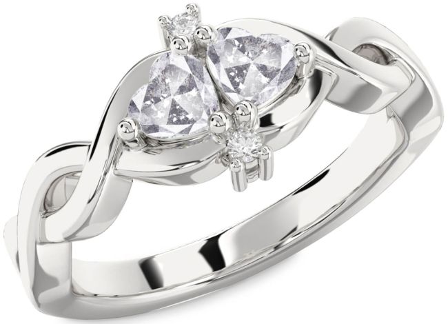 Salt & Pepper Diamond Silver Infinity Two Heart Ring