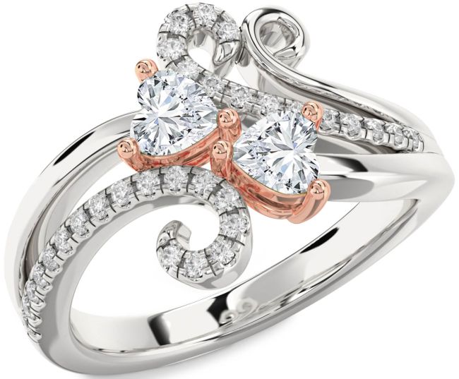 Diamond Platinum & Rose Gold Two Heart Ring