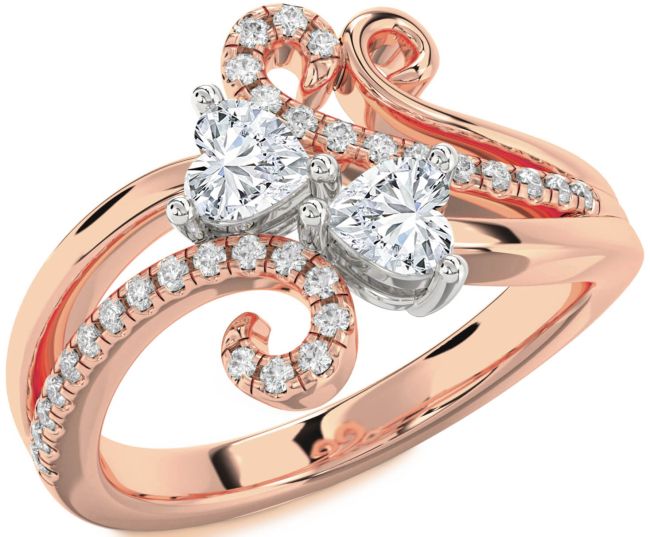 Diamond Platinum & Rose Gold Two Heart Ring