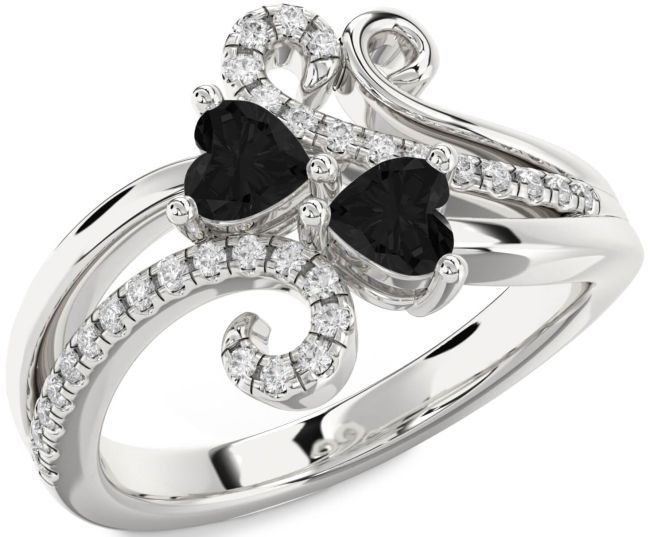 Black Diamond Silver Two Heart Ring