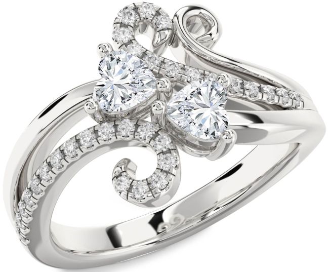 Diamond Platinum Two Heart Ring