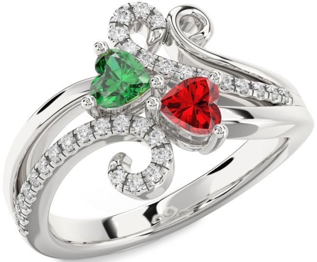 Diamond Silver Two Heart Promise Ring