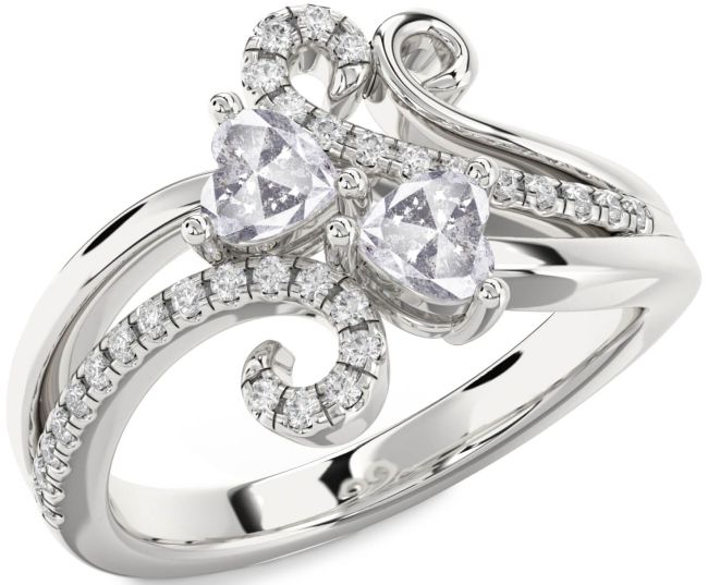 Salt & Pepper Diamond Silver Two Heart Ring