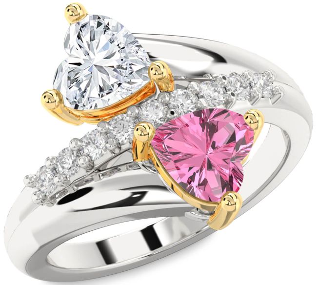 Diamond Silver & 10K gold Two Heart Promise Ring