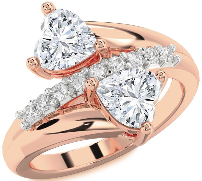 Diamond Rose Gold Two Heart Ring