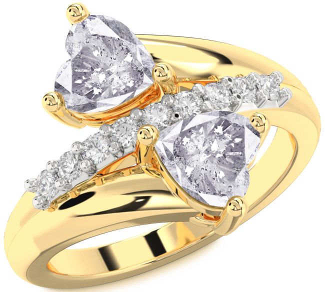 Salt & Pepper Diamond Gold Two Heart Ring