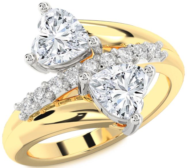 Diamond White Yellow Gold Two Heart Ring