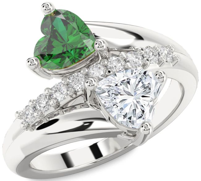 Diamond Silver Two Heart Promise Ring