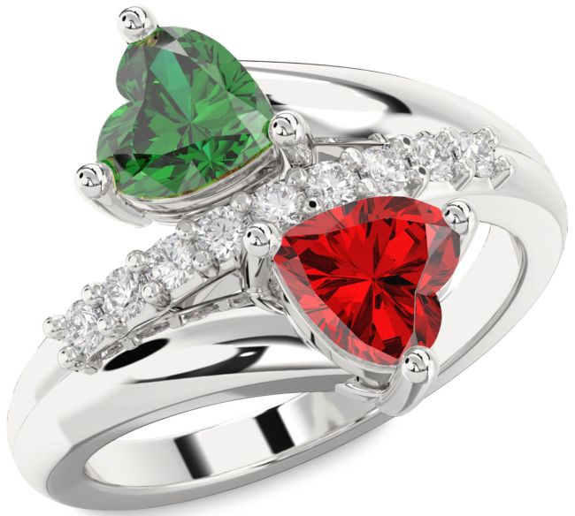 Diamond Silver Two Heart Promise Ring
