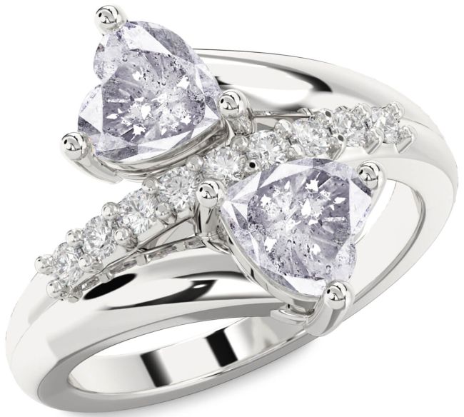 Salt & Pepper Diamond Silver Two Heart Ring