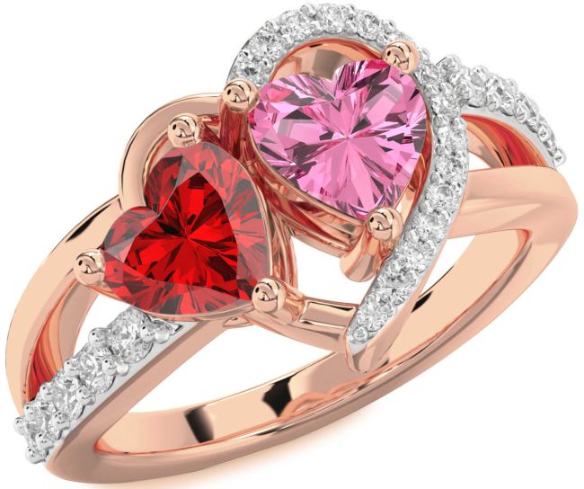 Diamond Rose Gold Silver Two Heart Promise Ring