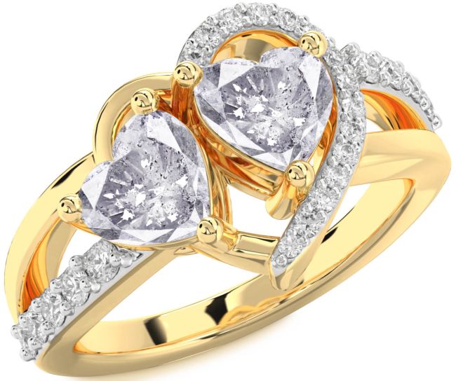 Salt & Pepper Diamond Gold Silver Two Heart Ring