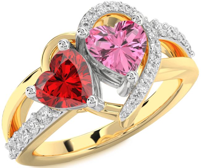 Diamond White Yellow Gold Two Heart Promise Ring