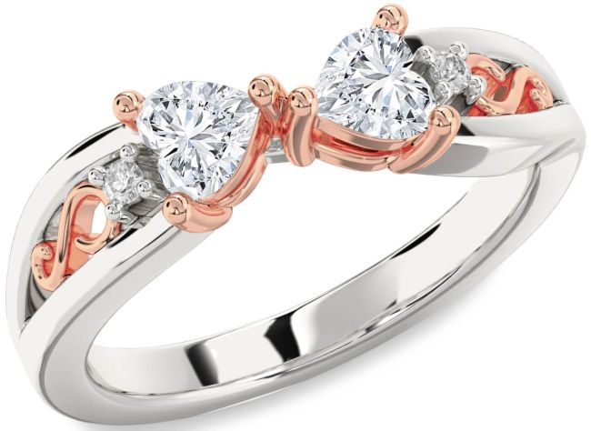 Diamond Platinum & Rose Gold Infinity Two Heart Ring