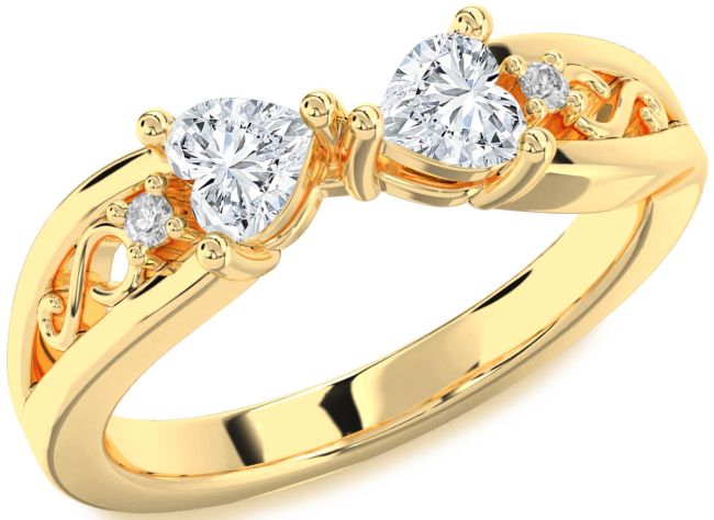 Diamond Gold Silver Infinity Two Heart Ring
