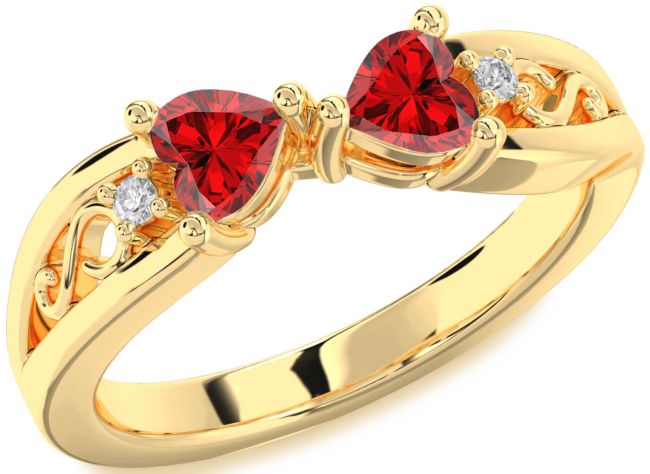 Diamond Ruby Gold Infinity Two Heart Birthstone Ring