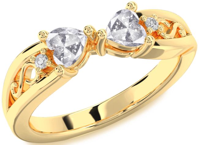 Salt & Pepper Diamond Gold Infinity Two Heart Ring