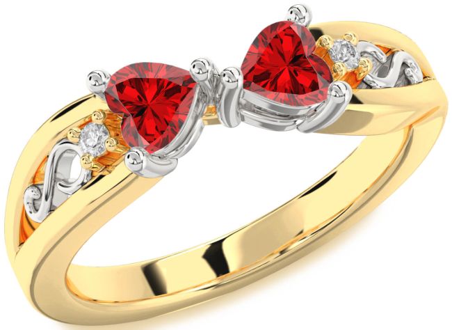 Diamond Ruby Gold Silver Infinity Two Heart Birthstone Ring