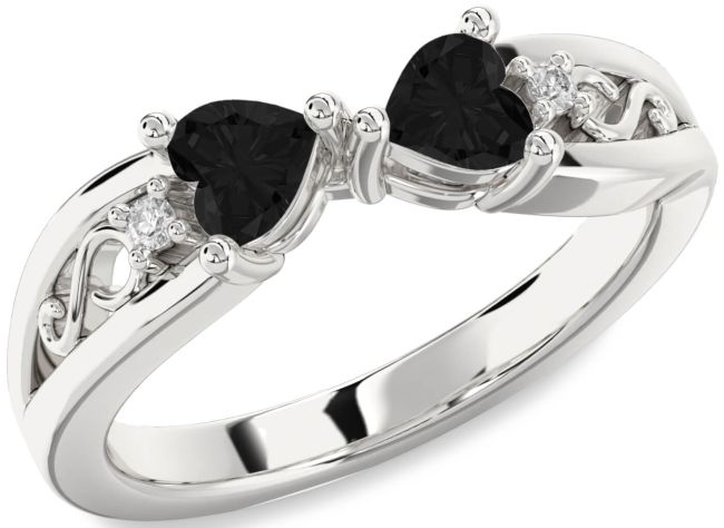Black Diamond Silver Infinity Two Heart Ring