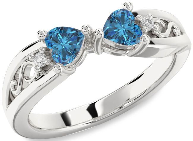 Blue Diamond Silver Infinity Two Heart Ring