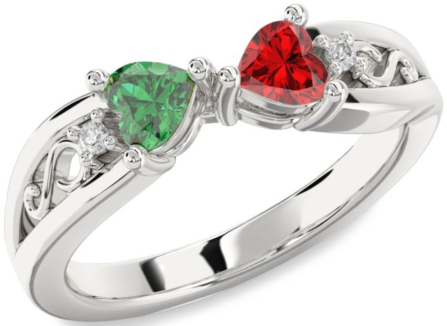 Diamond Silver Infinity Two Heart Promise Ring