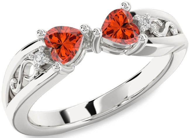 Diamond Fire Opal Silver Infinity Two Heart Ring