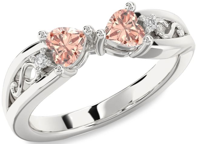 Diamond Morganite Silver Infinity Two Heart Ring