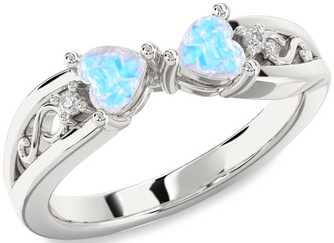 Diamond Moonstone Silver Infinity Two Heart Ring