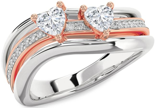 Diamond White Rose Gold Two Heart Ring