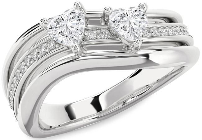 Diamond Platinum Two Heart Ring
