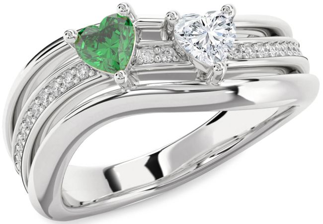 Diamond Silver Two Heart Promise Ring