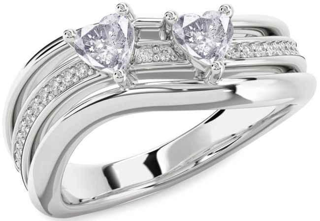 Salt & Pepper Diamond Silver Two Heart Ring
