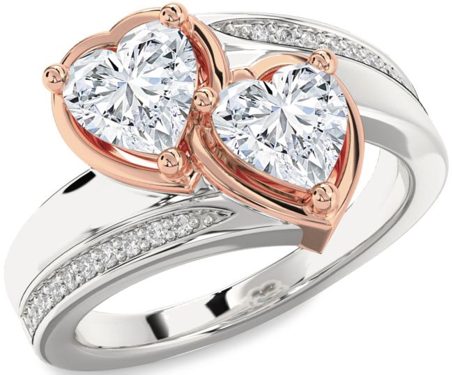 Diamond White Rose Gold Two Heart Ring